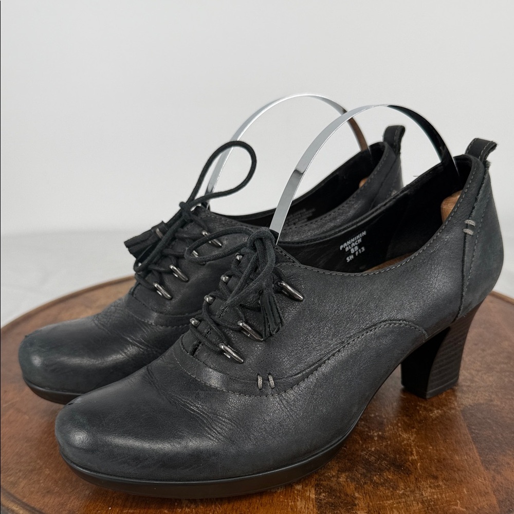 Earth Shoes Wm 8 B Pannikin Blue Leather Block Heel Lace Loafer Oxford Academia
